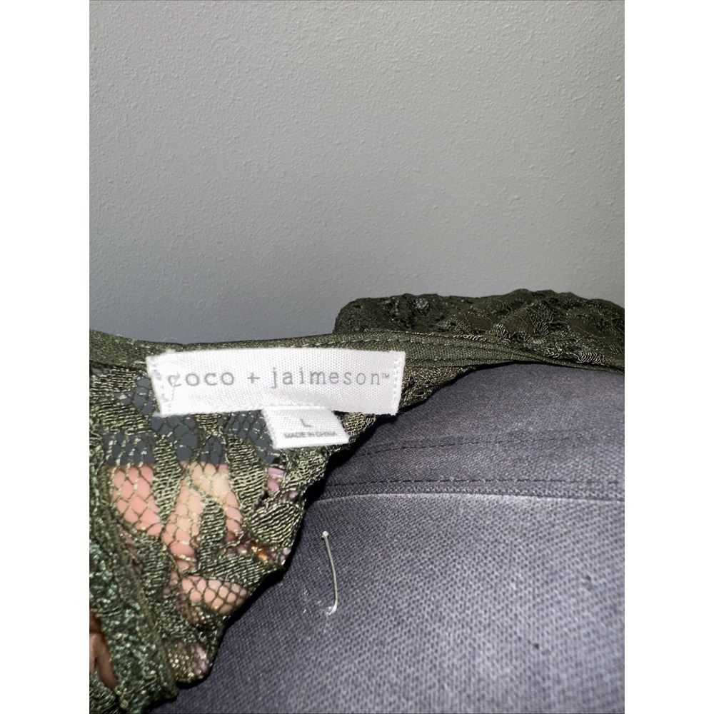 Coco + Jaimeson Forest Green Lace Top Size L Lo G Sleeve - Picture 6 of 7